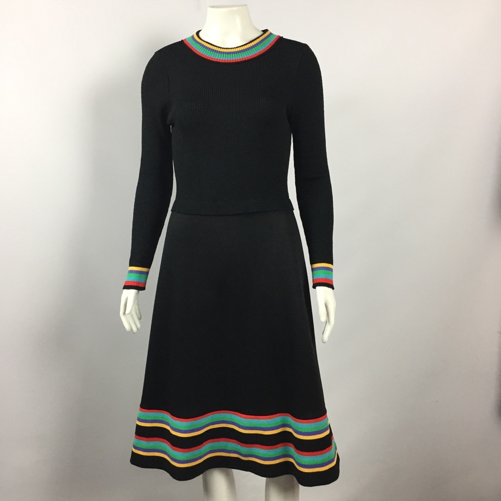 Vintage Rainbow Knit Dress Fit Flare Small 9J